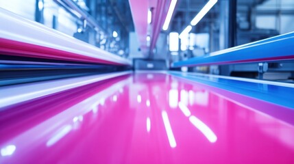 Fototapeta premium Vibrant Printing Process with Colorful Inks in Factory Environment