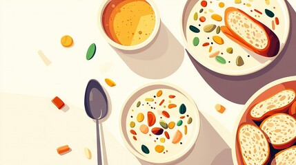   A bowl of cereal sits atop a table, alongside a spoon and another bowl of cereal