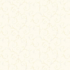 Fototapeta premium Seamless subtle cream floral swirl pattern with delicate ornamental vines. Elegant classic background for fabric, wallpaper, wrapping paper and refined interior decor design.