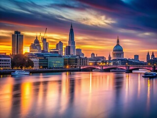 Obraz premium London Skyline Silhouette Dusk Thames River Long Exposure Photography