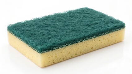 Green and Yellow Cleaning Sponge on White Background