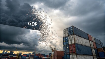 Economic Growth Conceptual Imagery with Container Ship Industry and Cloudy Sky Visualizing GDP and Trade Dynamics during Global Market Trends