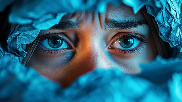 Close-up of a woman's fearful eyes
