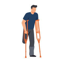Fototapeta premium Individual using crutches in flat minimal vector art style vector illustration