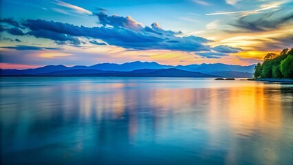 Fototapeta premium Long Exposure: Lake Champlain & Vermont's Blue Mountains from New York State