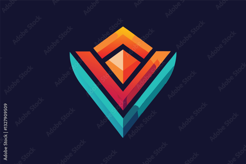 Poster geometric illustration featuring a vibrant diamond shape with contrasting colors set against a dark 