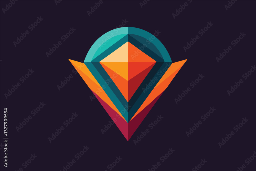 Poster geometric illustration featuring a vibrant diamond shape with contrasting colors set against a dark 