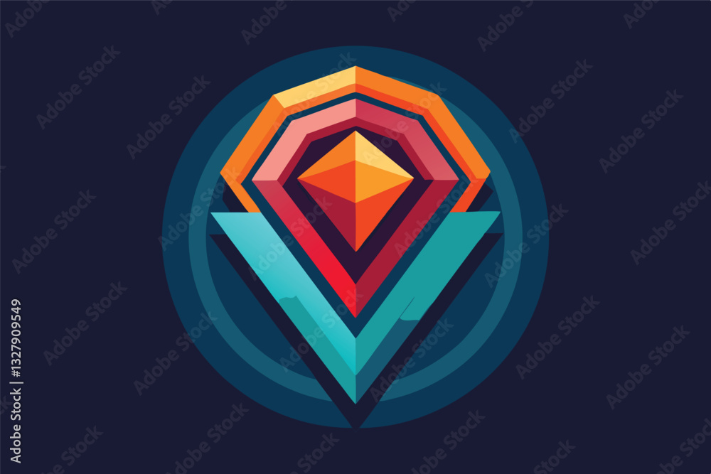 Poster geometric illustration featuring a vibrant diamond shape with contrasting colors set against a dark 