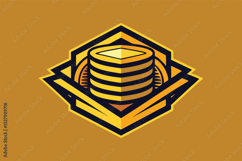 Aufkleber Vector illustration of a stylized coin stack emblem designed with geometric shapes, featuring bold colors and dynamic lines