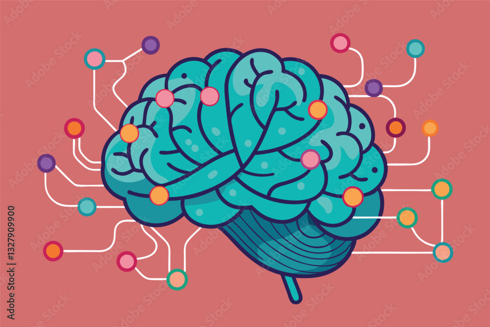 Poster Creative illustration of a brain with digital connections representing technology and innovation in the field of neuroscience