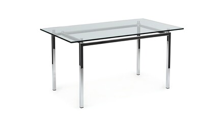 Contemporary glass top table with chrome legs isolated on white surface