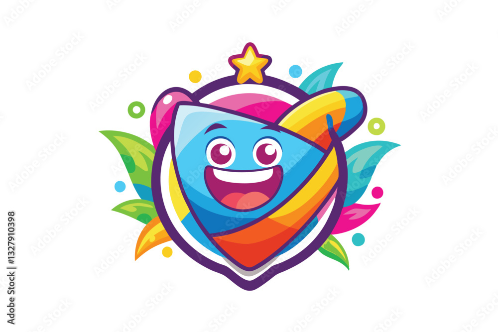 Poster cheerful and vibrant cartoon character illustration with colorful design and playful elements surrou