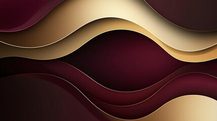 Abstract background with wavy, layered, gold and burgundy design.
