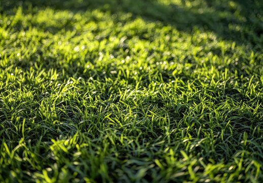 Lush Green Grass Under Soft Natural Light Creating a Serene Outdoor Environment Perfect for Relaxation and Leisure Activities in Nature