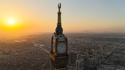 Aerial view Mecca skyline , Makkah city Saudi Arabia -  Makkah Clock Tower and hotels  - Masjid Al Haram drone photo