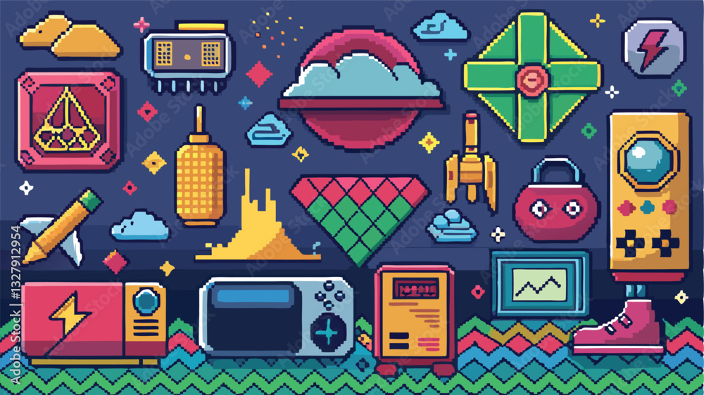 Aufkleber colorful vector illustration featuring playful shapes and designs set against a vibrant background f