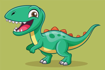 Cute cartoon dinosaur character with a big smile on a light blue background in a playful pose showcasing vibrant colors and joyful expression