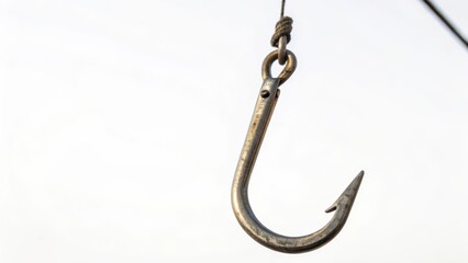 Single Fishing Hook on White Background