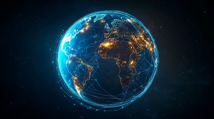 Naklejka premium Digital Earth Globe At Night With City Lights