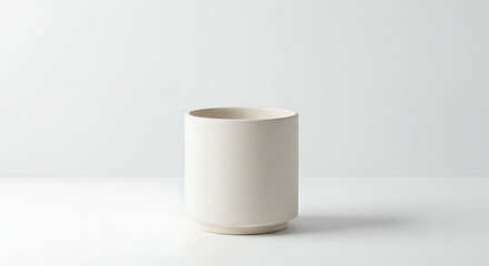 Minimalist Cylinder Vase in Warm White Tones on a White Background