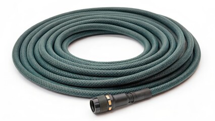 Green Garden Hose on White Background