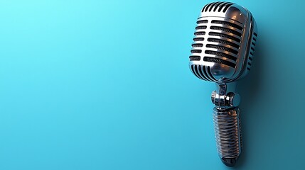 Fototapeta premium Vintage Microphone on Turquoise Background Perfect for Podcast Design
