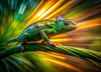 Obraz premium Long Exposure Photo of Invasive Chameleon in Indonesian Jungle