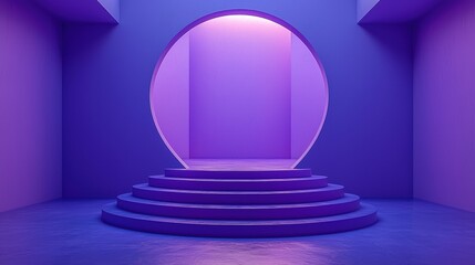 Abstract purple space with circular entrance and steps