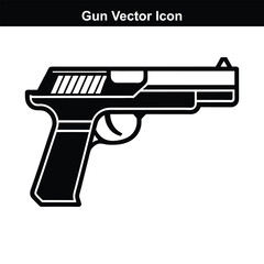 Black pistol with bullets isolated on white background