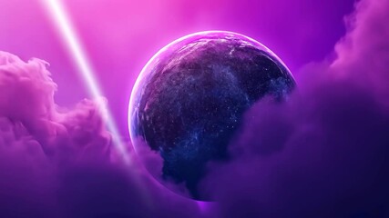 Surreal Pink Sky with Glowing Planet Emerging from Dreamy Clouds in Ethereal Atmosphere, Cosmic Vibes, Fantastical, Mystical Landscape for Futuristic Abstract Design and Themes with Vibrant Colors