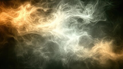 Abstract ethereal smoke swirling in shades of orange, gray, and white
