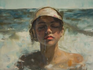 woman, water, portrait, contemplative, ocean, soft light