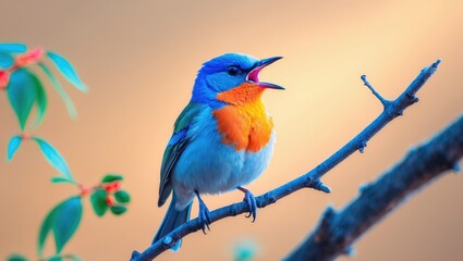 Fototapeta premium Bluethroat, Vocal bird perched on a branch