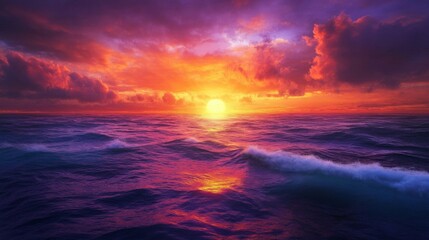 Fototapeta premium Vibrant Ocean Sunset with Colorful Clouds