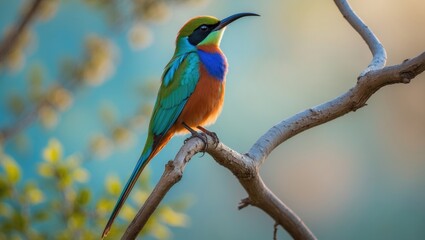 Obraz premium Blue Tailed Bee Eater bird perched on a tree branch.