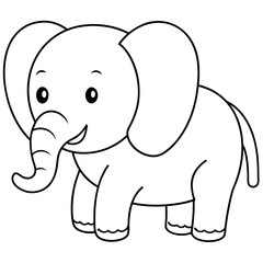 Smiling Elephant Coloring Page Line Art for Kids – Fun and Playful Design