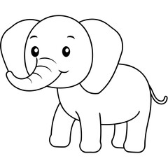 Smiling Elephant Coloring Page Line Art for Kids – Fun and Playful Design