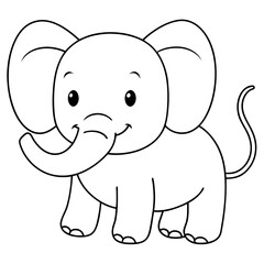 Smiling Elephant Coloring Page Line Art for Kids – Fun and Playful Design