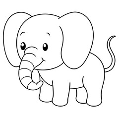 Smiling Elephant Coloring Page Line Art for Kids – Fun and Playful Design