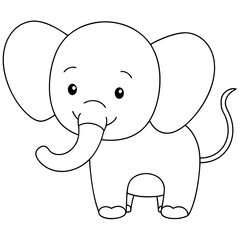 Smiling Elephant Coloring Page Line Art for Kids – Fun and Playful Design