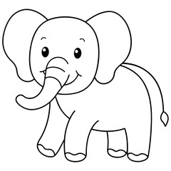 Smiling Elephant Coloring Page Line Art for Kids – Fun and Playful Design