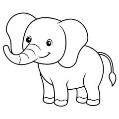 Smiling Elephant Coloring Page Line Art for Kids – Fun and Playful Design