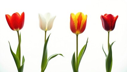 Fototapeta premium Set of isolated spring tulip flowers on white background
