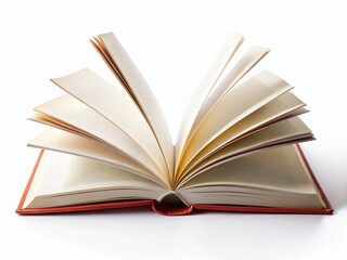 Fototapeta premium Low Light Photography: Open Hardcover Book with Blank Pages, Isolated on White Background