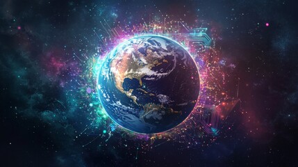 Obraz premium Digital Earth in Vibrant Cosmic Space