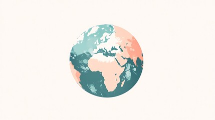 Fototapeta premium Global map with shaded continents. A stylized, simplified world map, showing continents in pastel shades of teal and peach, representing regions of different climates or perhaps demographics