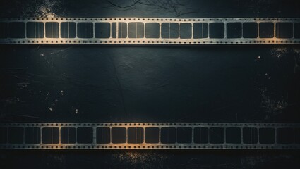 Blank film strip texture background with heavy grain, dust, and light leak.