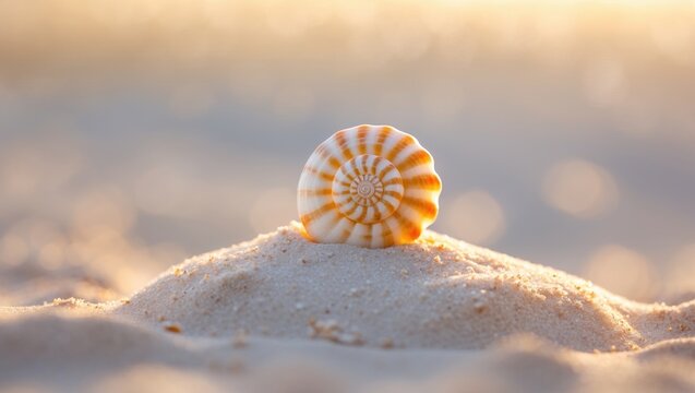 Shells in a pile of sand isolated. Seashell on sandy beach, ocean dune clams, summer seashore conches on a white background, vacation theme.