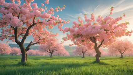 Fototapeta premium Blooming apricot flowers in full display across the fields.