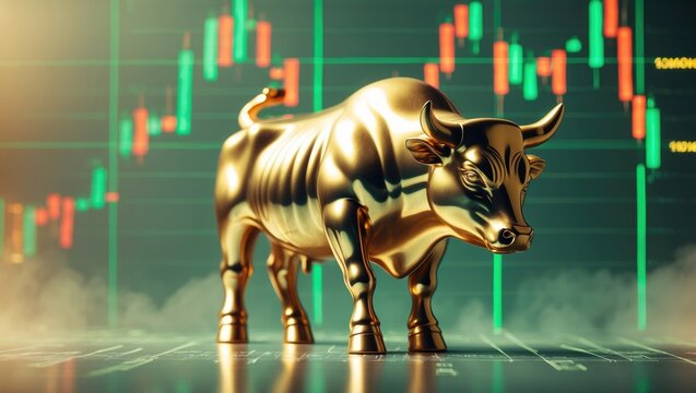Fundamental and technical analysis as a concept. Candlestick chart of stock market trading representing points and trends of the digital price graph. - Powered by Adobe